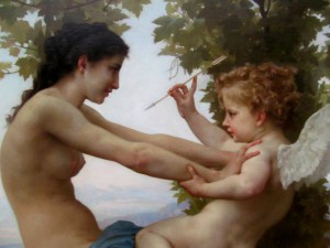 A Young Girl Defending Herself against Eros; William-Adolphe Bouguereau (French, 1825 - 1905)